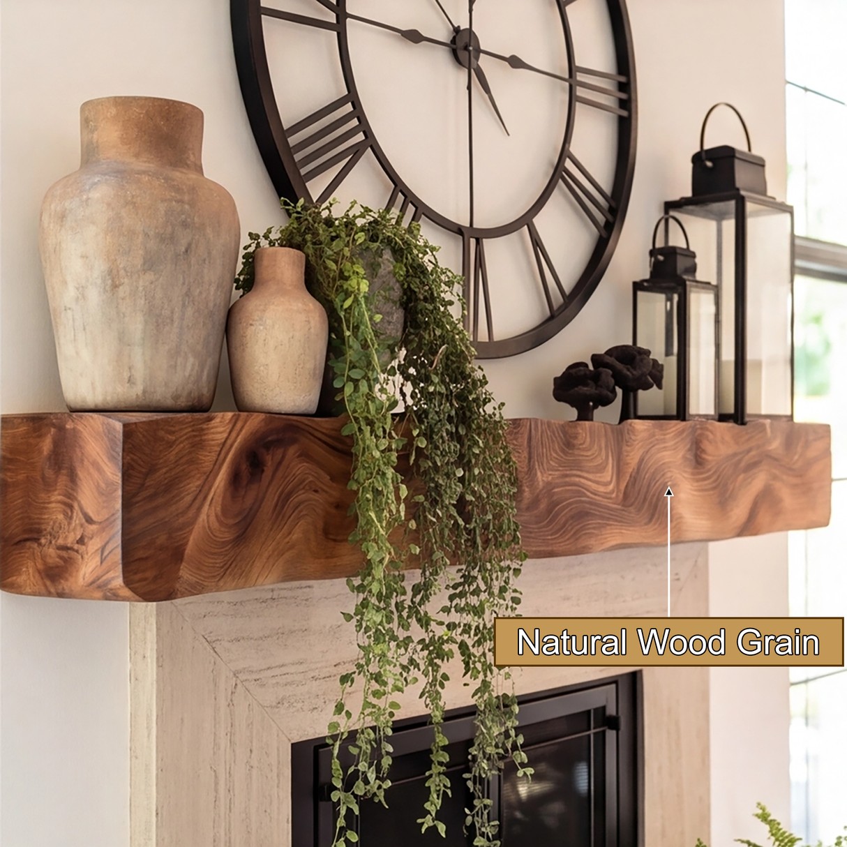Caelthorn Carved Solid Wood Fireplace Mantel Shelf - Timberustic Fireplace Mantel Shelf