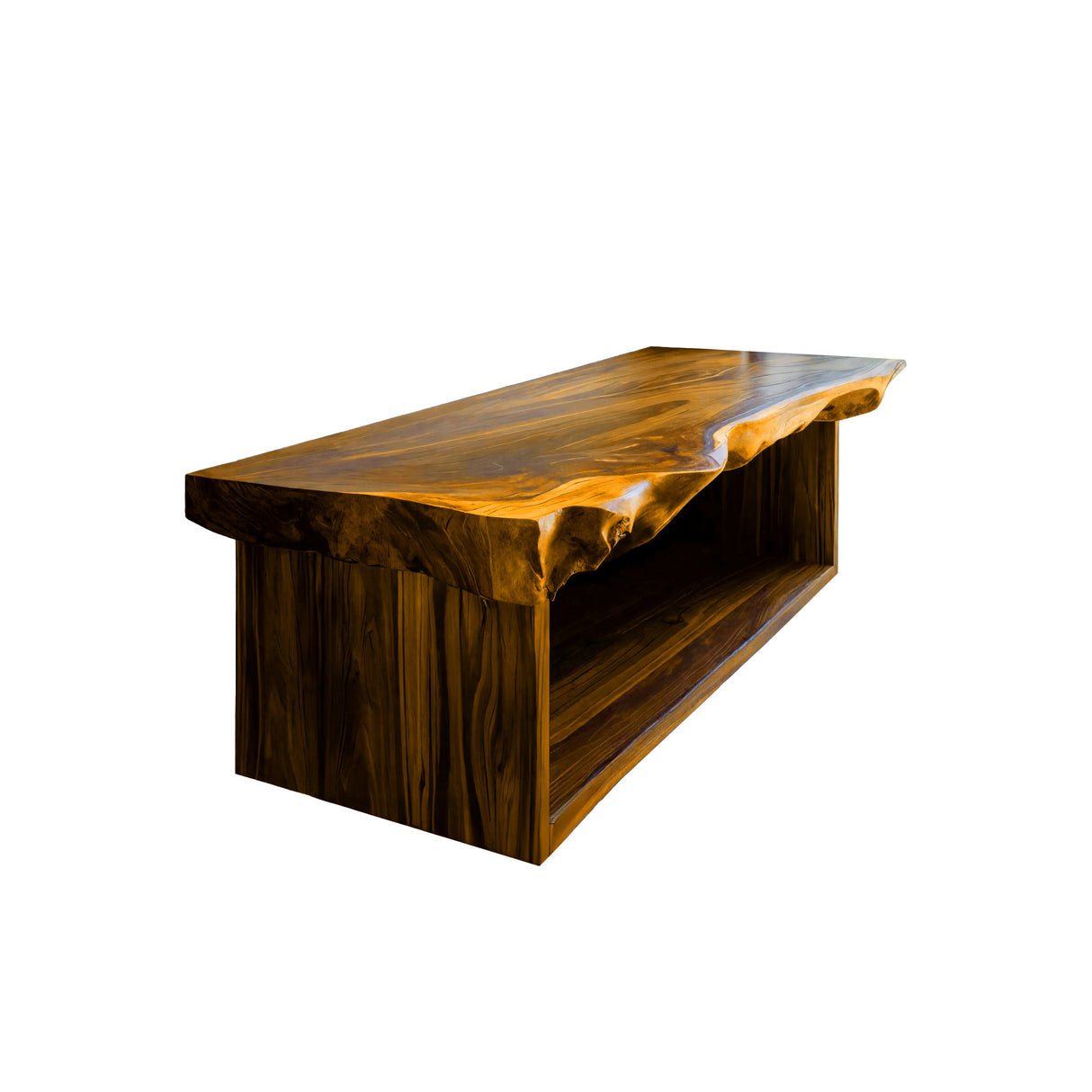 Caelum Live Edge Solid Wood Floating Bathroom Vanity with Open Storage Teak - Timberustic Floating Bathroom Vanity with Open Storage