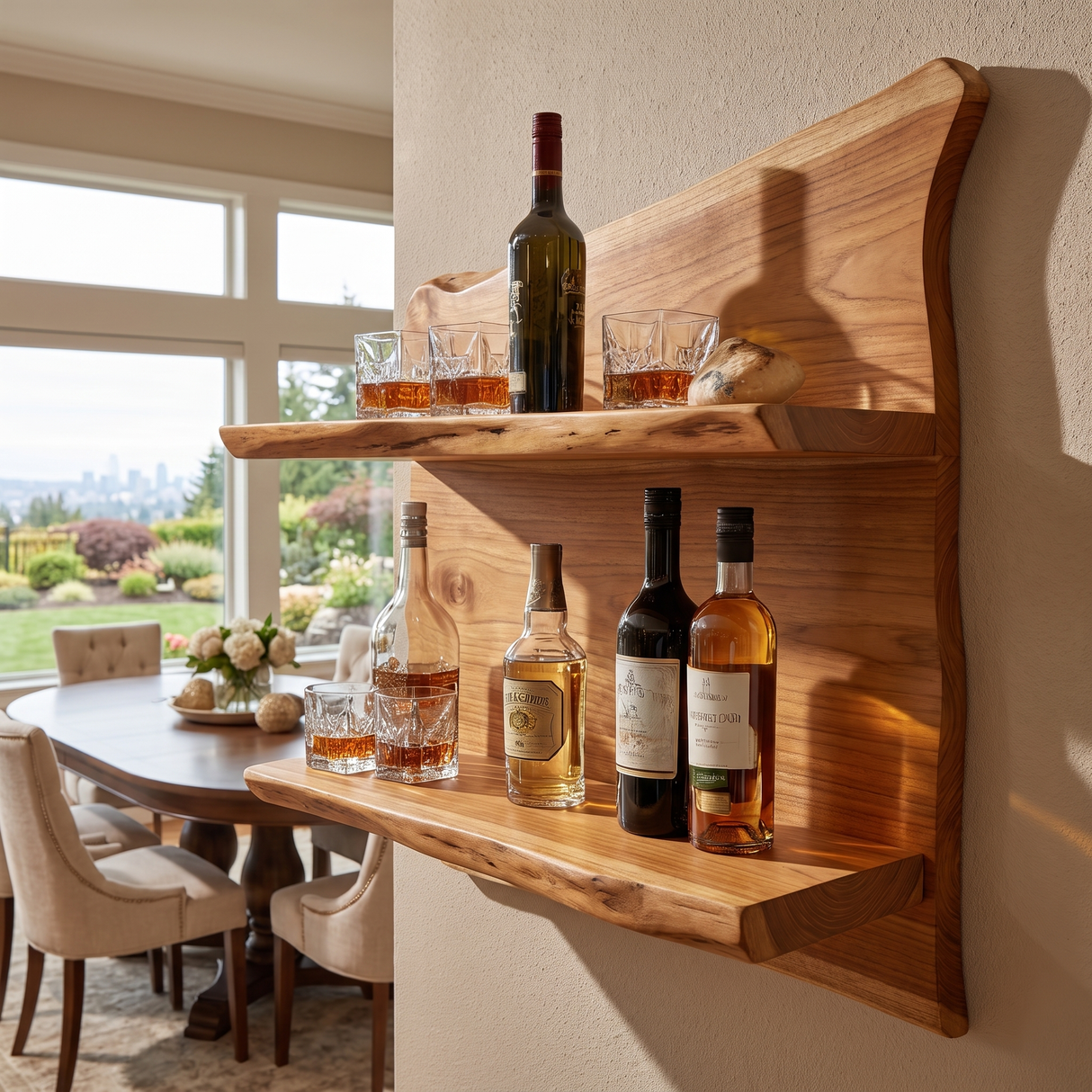 Caelvorn Live Edge Handcrafted Floating Wine Shelf Teak - Timberustic Floating Wine Shelf
