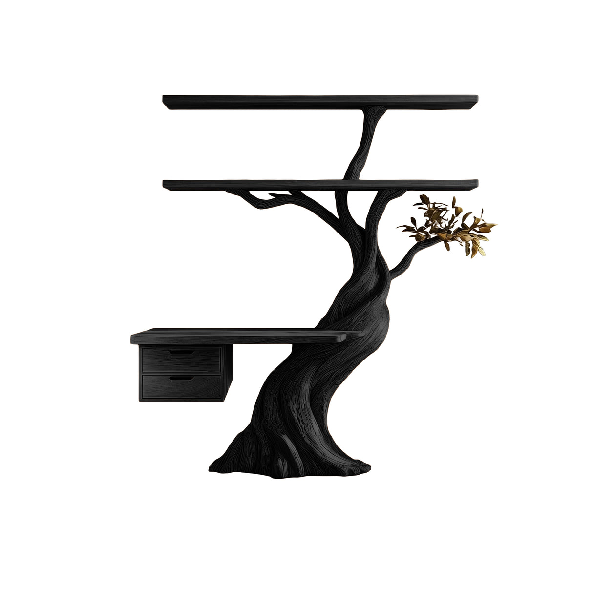 Caelvyr Organic Modern Tree Bookshelf with Drawers Black - Timberustic Tree Bookshelf