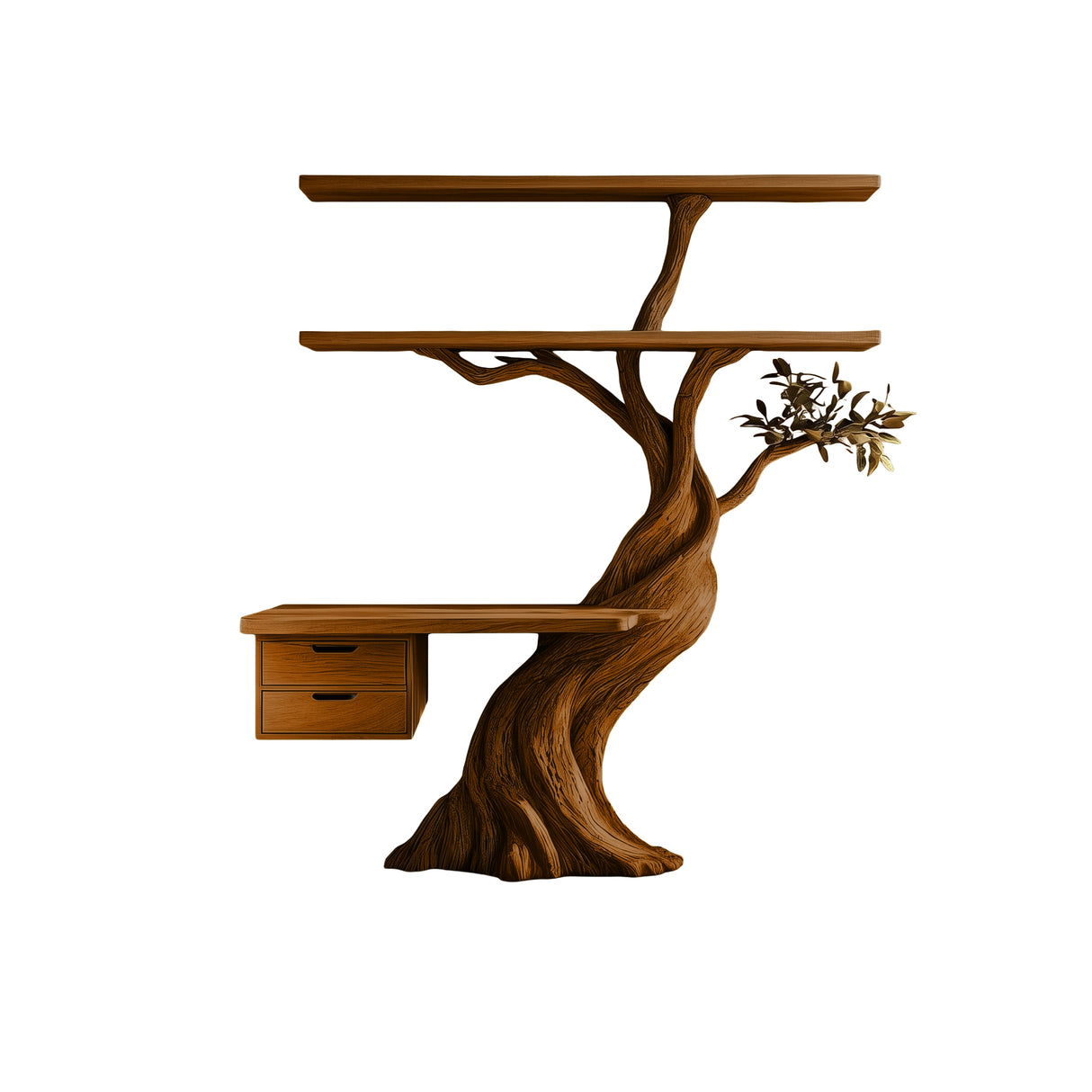 Caelvyr Organic Modern Tree Bookshelf with Drawers Brown - Timberustic Tree Bookshelf