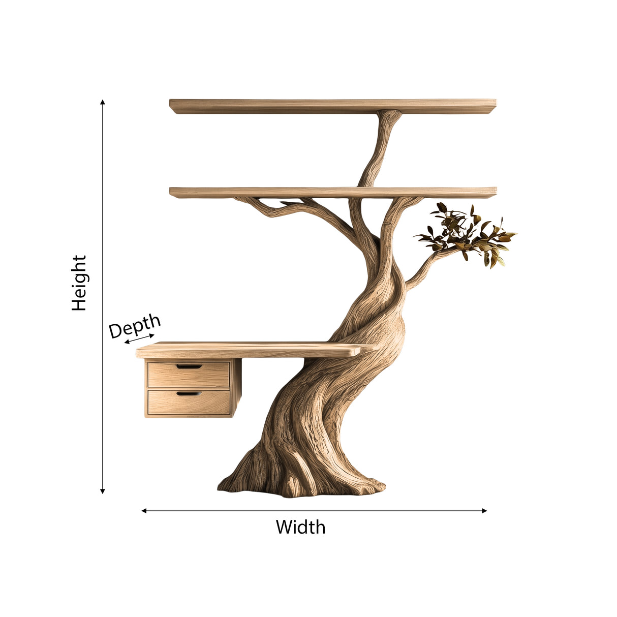 Caelvyr Organic Modern Tree Bookshelf with Drawers - Timberustic Tree Bookshelf