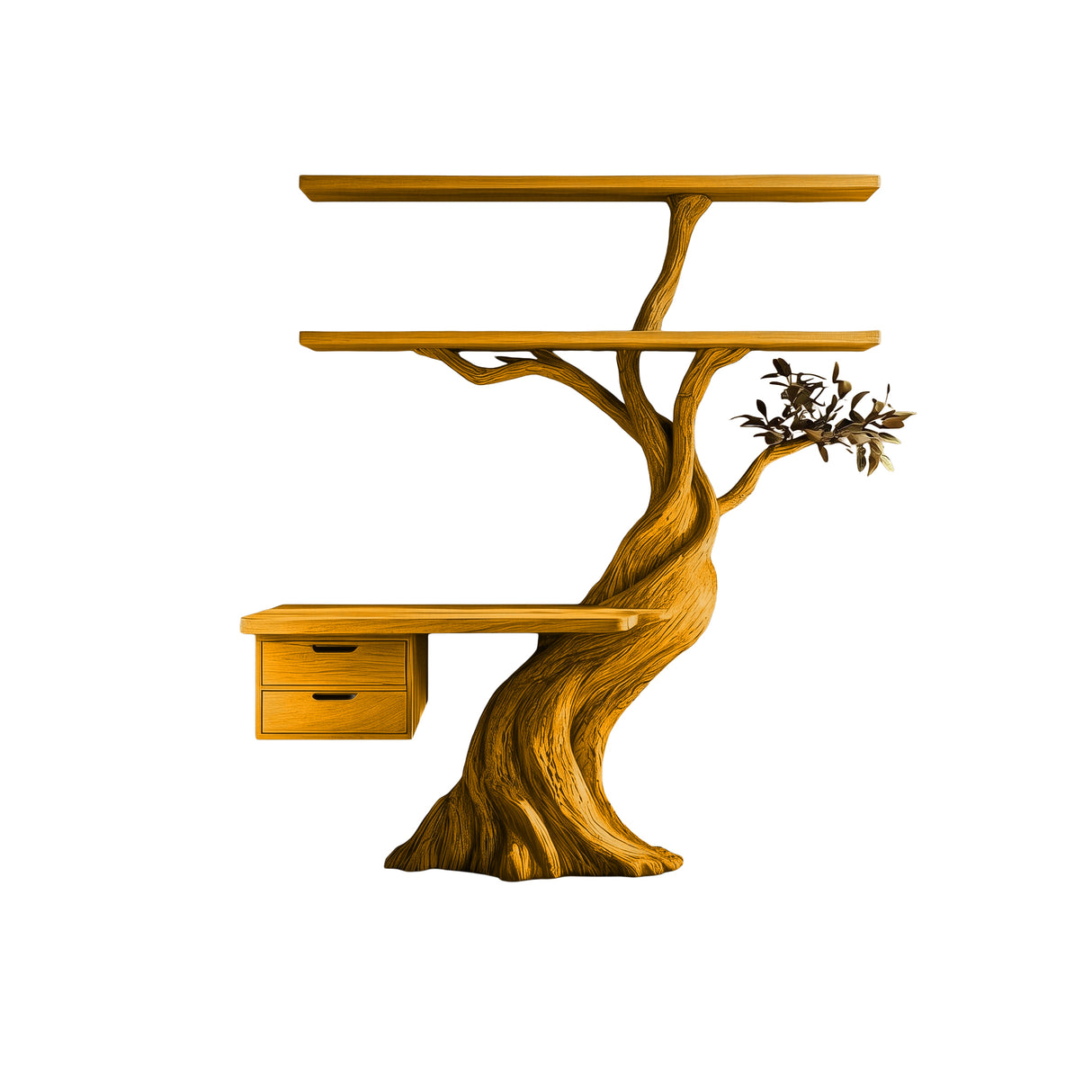 Caelvyr Organic Modern Tree Bookshelf with Drawers Teak - Timberustic Tree Bookshelf