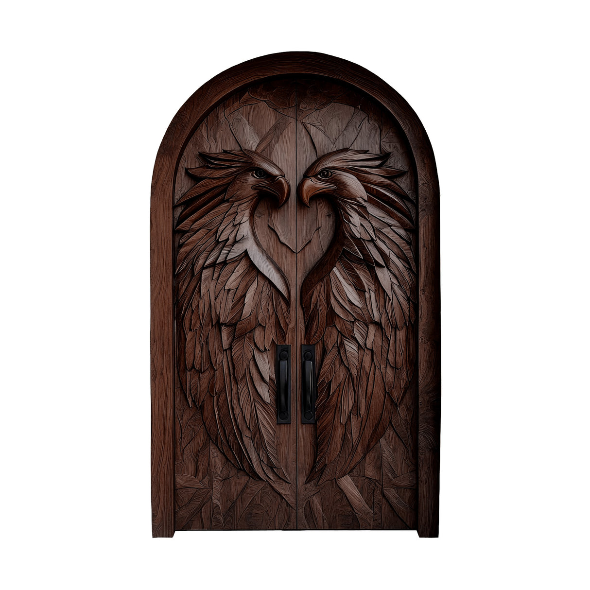 Caelvyr Sculpted Solid Wood Arched Double Doors Dark Walnut - Timberustic Door
