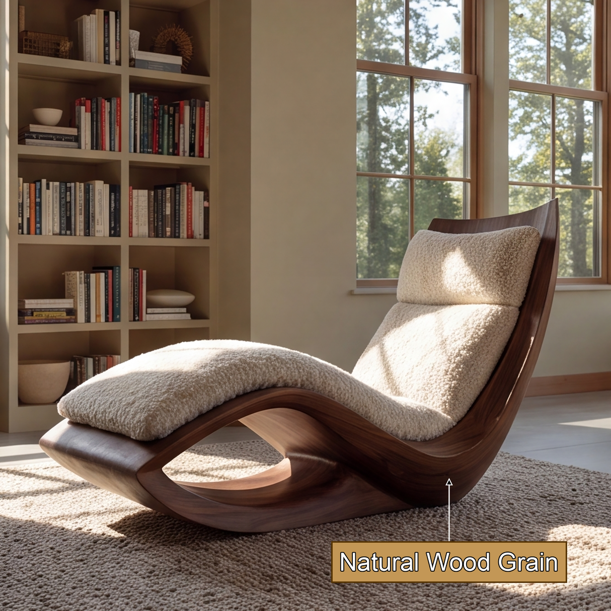 Caelwyn Handcrafted Sculpted Solid Wood Chaise Lounge