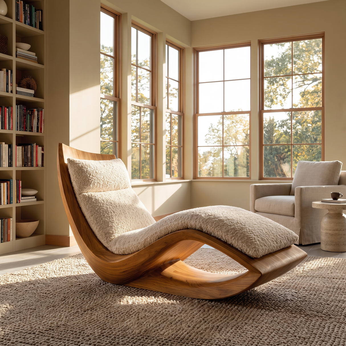 Caelwyn Handcrafted Sculpted Solid Wood Chaise Lounge
