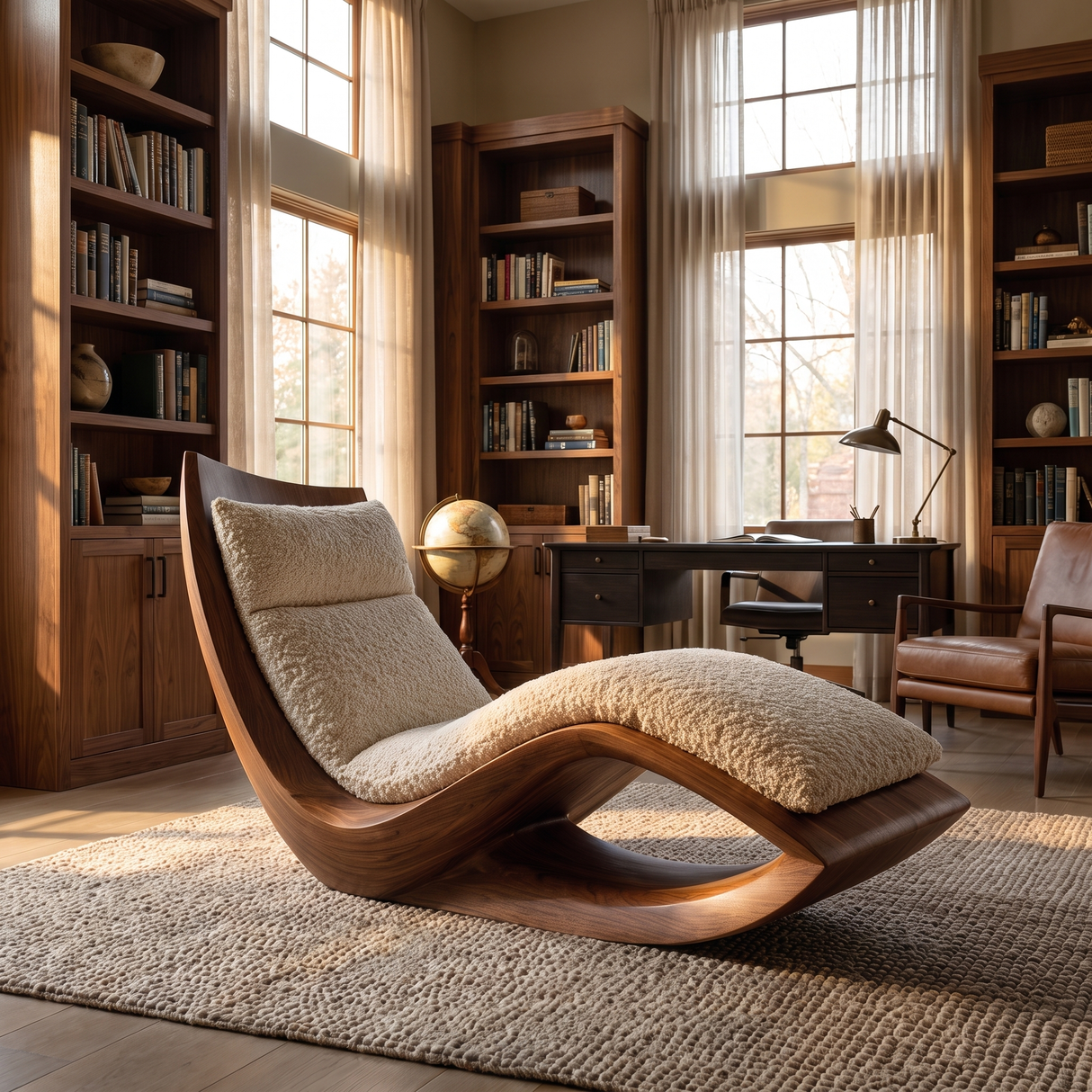 Caelwyn Handcrafted Sculpted Solid Wood Chaise Lounge
