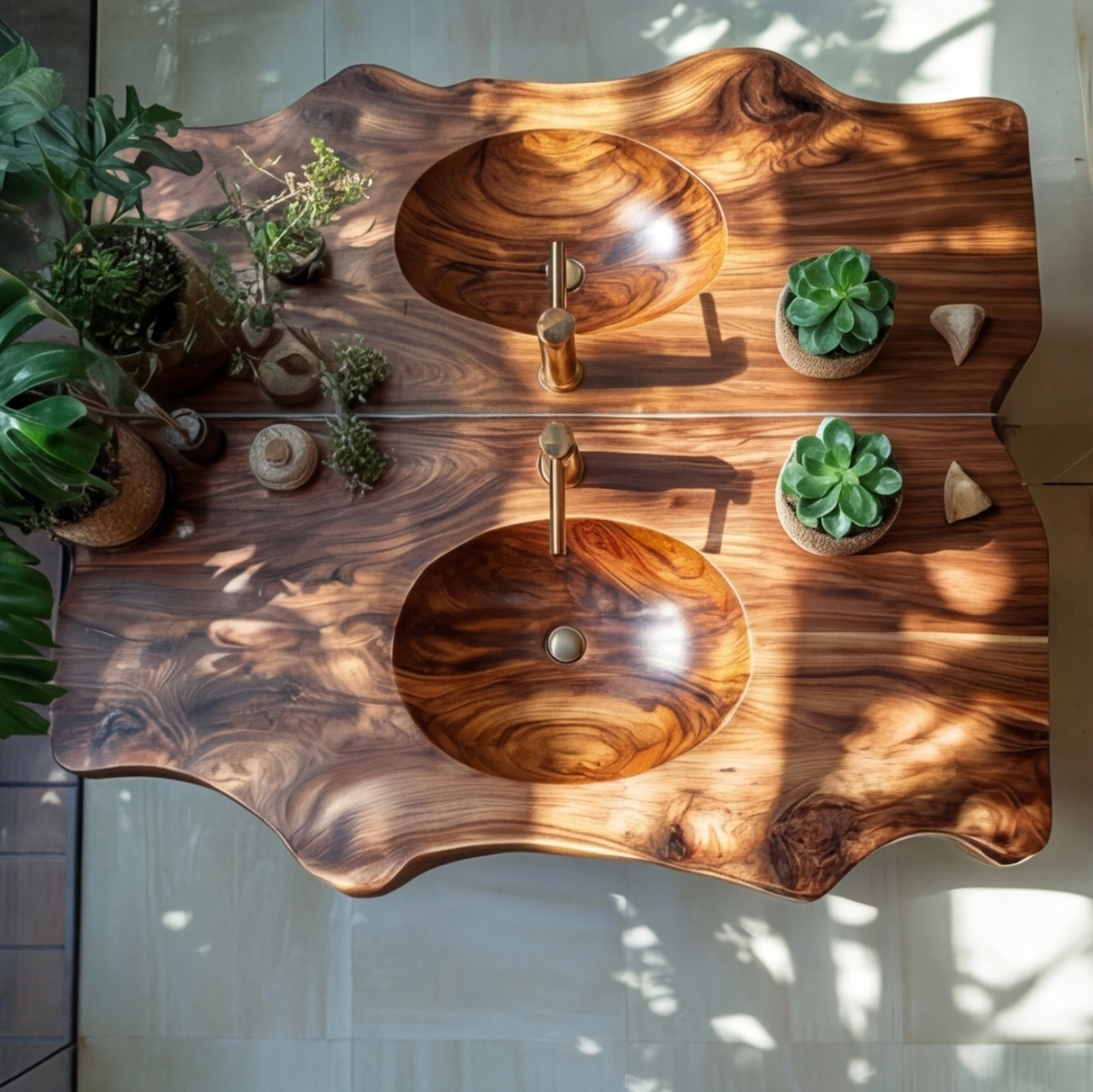 Caldera Live Edge Solid Wood Floating Bathroom Vanity with Integrated Sink