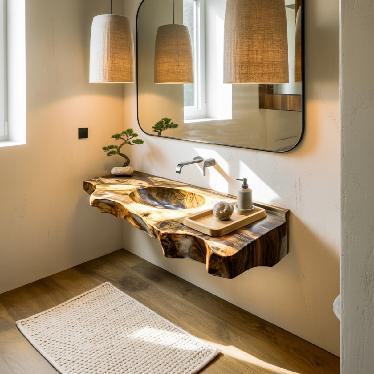 Caldera Live Edge Solid Wood Floating Bathroom Vanity with Integrated Sink