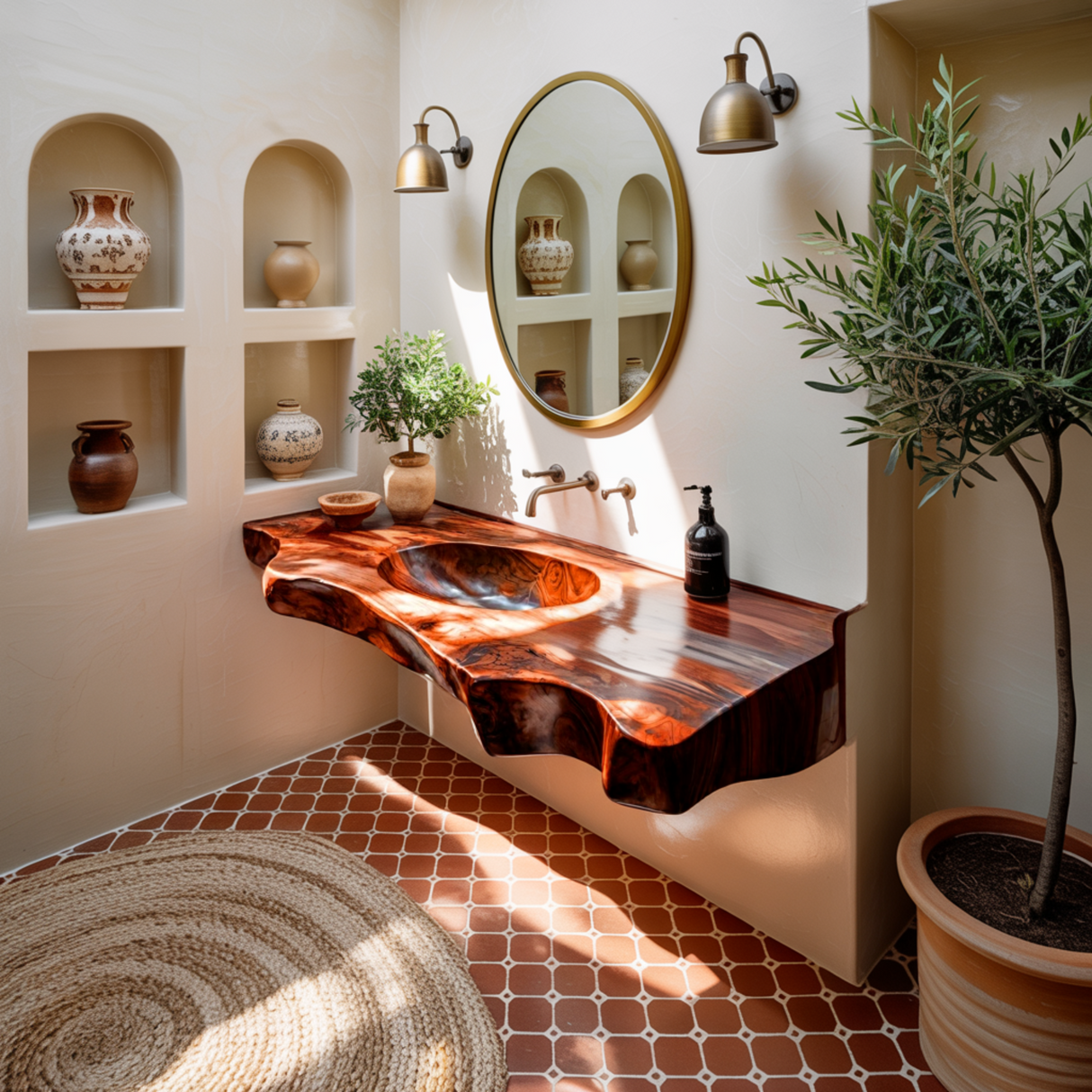 Caldera Live Edge Solid Wood Floating Bathroom Vanity with Integrated Sink