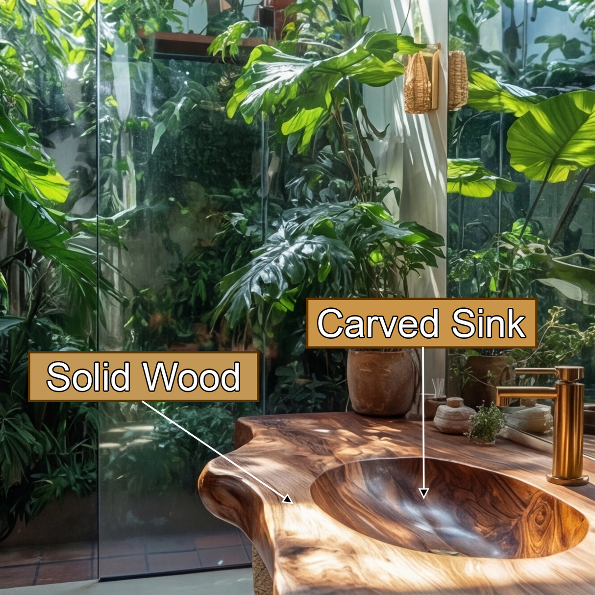 Caldera Live Edge Solid Wood Floating Bathroom Vanity with Integrated Sink - Timberustic Floating Bathroom Vanity with Integrated Sink
