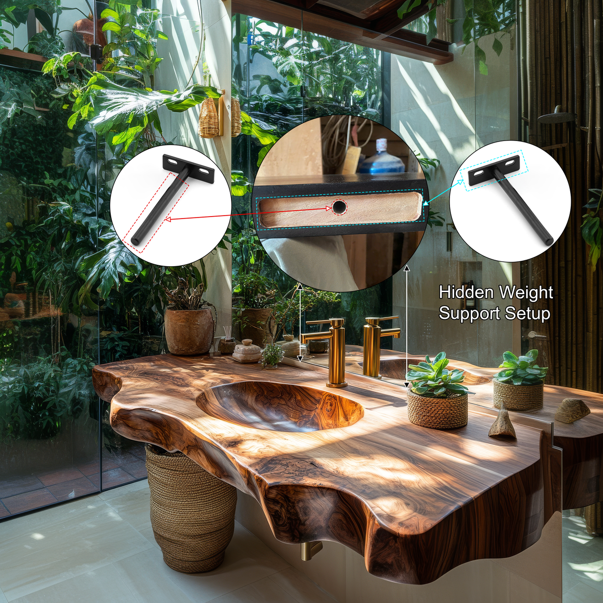 Caldera Live Edge Solid Wood Floating Bathroom Vanity with Integrated Sink - Timberustic Floating Bathroom Vanity with Integrated Sink
