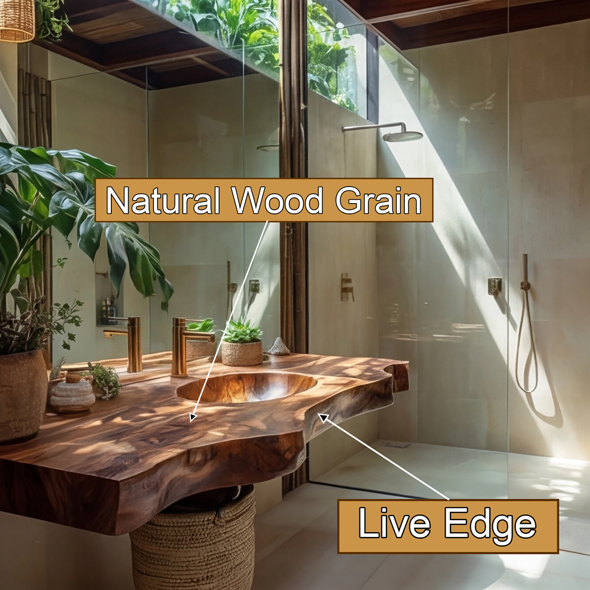 Caldera Live Edge Solid Wood Floating Bathroom Vanity with Integrated Sink - Timberustic Floating Bathroom Vanity with Integrated Sink