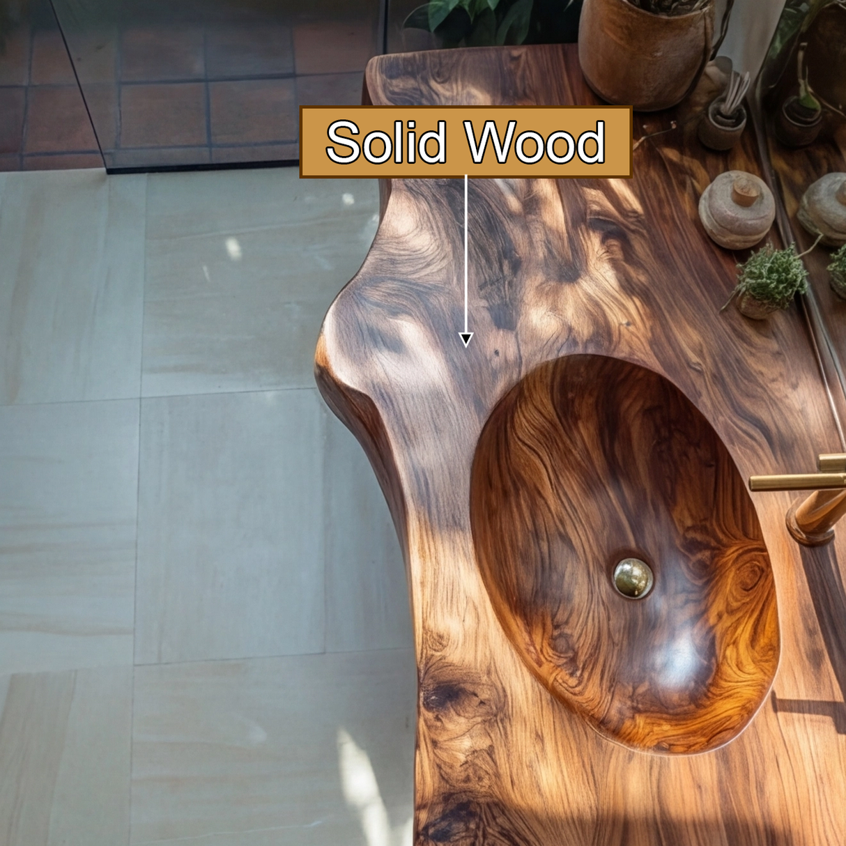 Caldera Live Edge Solid Wood Floating Bathroom Vanity with Integrated Sink