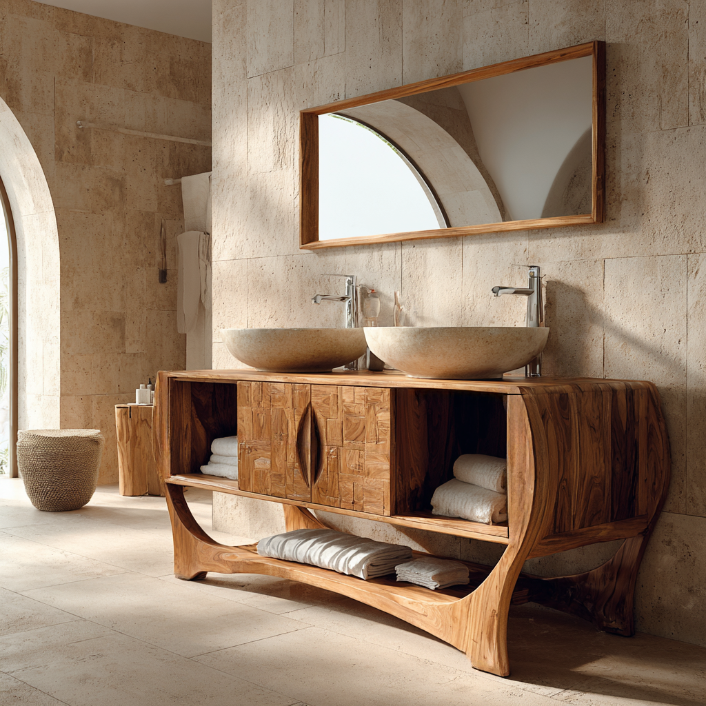 Caldera Sculpted Solid Wood Freestanding Bathroom Vanity with Drawers - Timberustic Freestanding Bathroom Vanity with Drawers