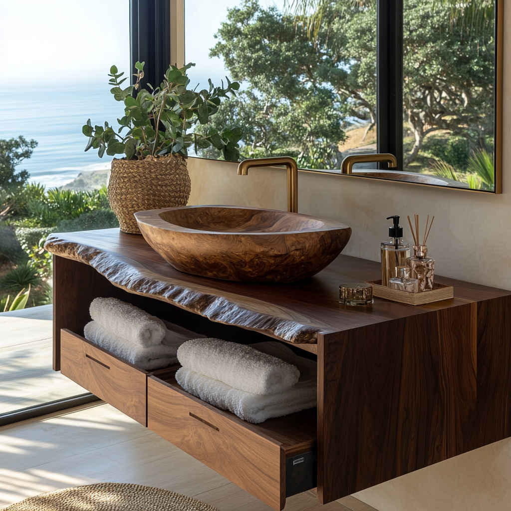 Caldris Live Edge Solid Wood Floating Bathroom Vanity with Drawers - Timberustic Floating Bathroom Vanity With Drawers