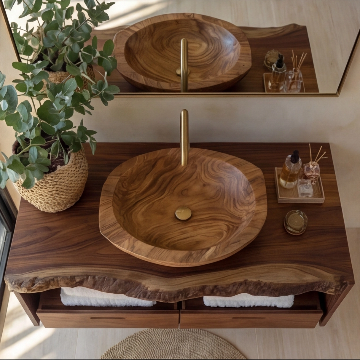 Caldris Live Edge Solid Wood Floating Bathroom Vanity with Drawers - Timberustic Floating Bathroom Vanity With Drawers