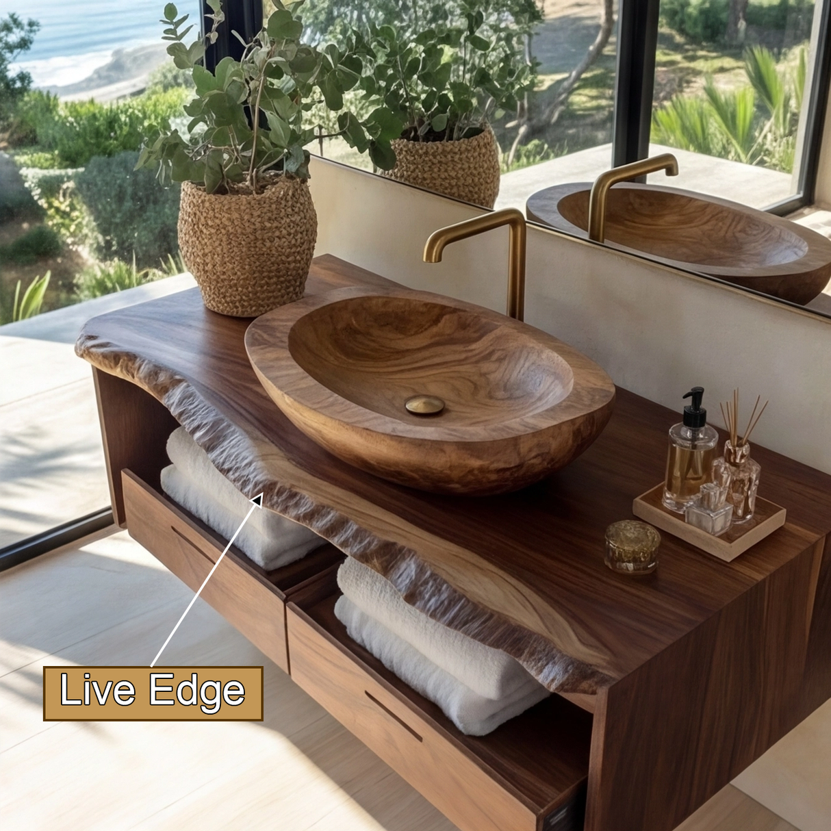 Caldris Live Edge Solid Wood Floating Bathroom Vanity with Drawers - Timberustic Floating Bathroom Vanity With Drawers