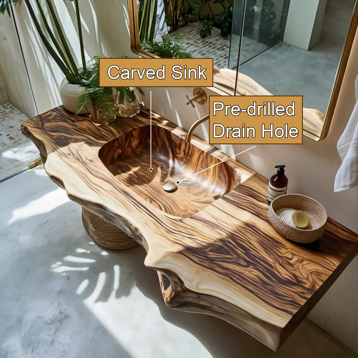 Caldris Live Edge Solid Wood Floating Bathroom Vanity with Integrated Sink SPA184235 - Timberustic Floating Bathroom Vanity with Integrated Sink