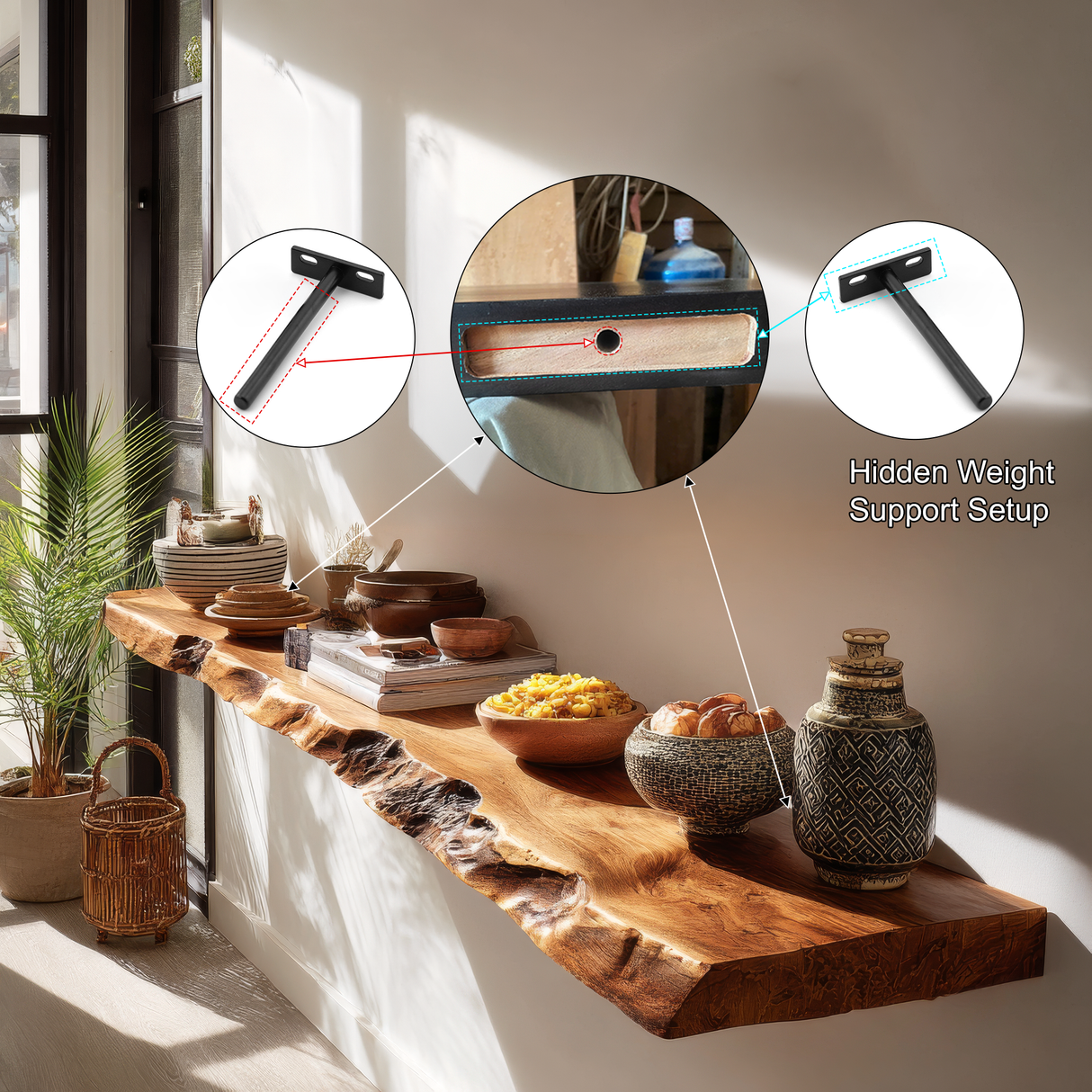 Caldris Live Edge Solid Wood Floating Shelf SPA285438 - Timberustic Floating Shelf