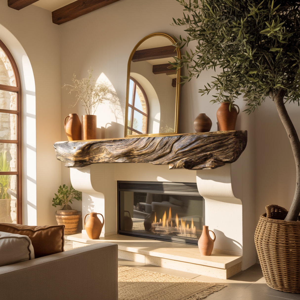 Calen Live-Edge Solid Wood Fireplace Mantel Shelf