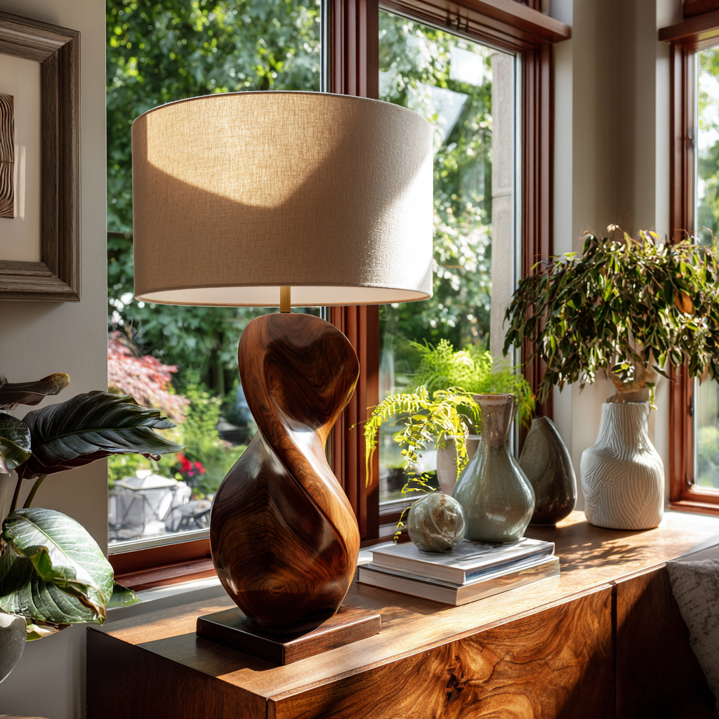Calira Knot Sculpted Solid Wood Table Lamp - Timberustic Table Lamp