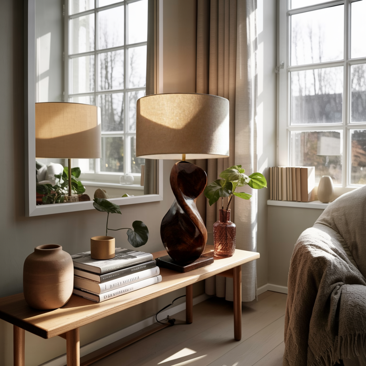 Calira Knot Sculpted Solid Wood Table Lamp - Timberustic Table Lamp