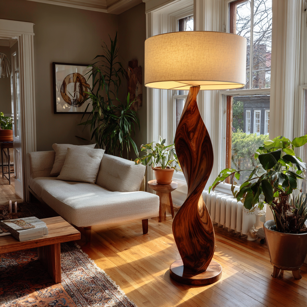 Calira Twist Sculpted Solid Wood Floor Lamp - Timberustic Floor Lamp