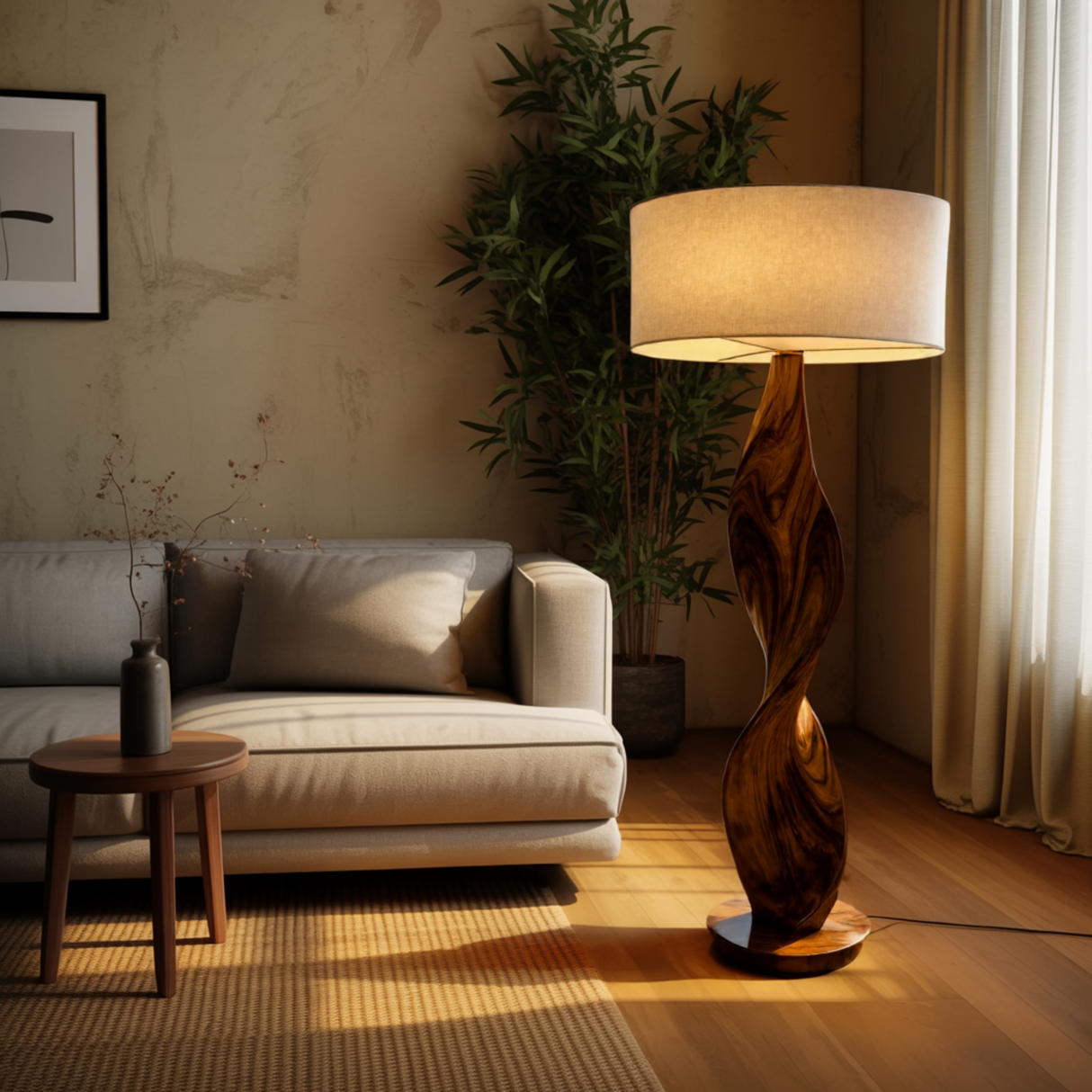 Calira Twist Sculpted Solid Wood Floor Lamp - Timberustic Floor Lamp