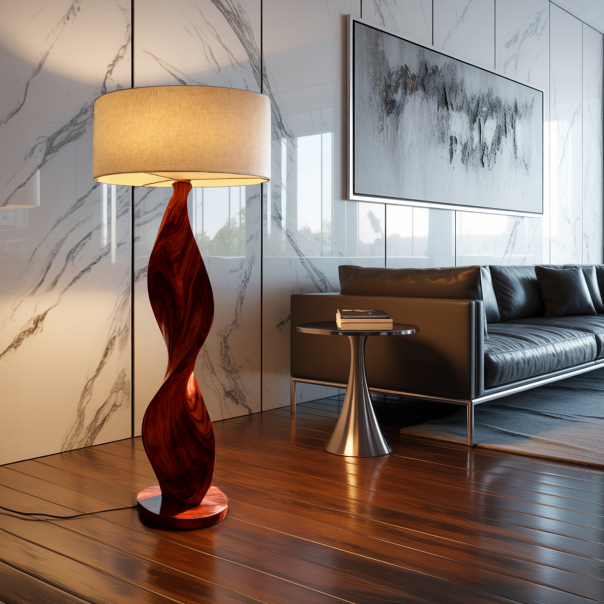 Calira Twist Sculpted Solid Wood Floor Lamp - Timberustic Floor Lamp