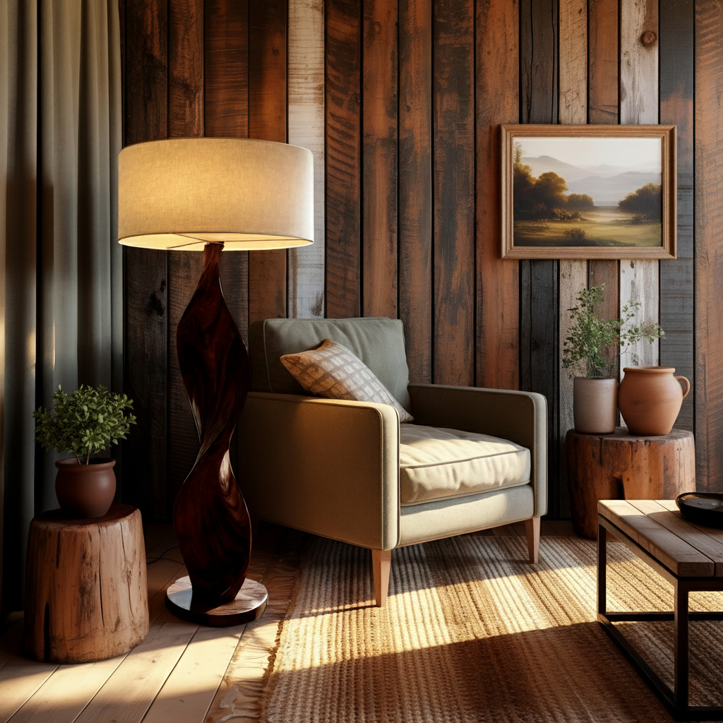 Calira Twist Sculpted Solid Wood Floor Lamp - Timberustic Floor Lamp