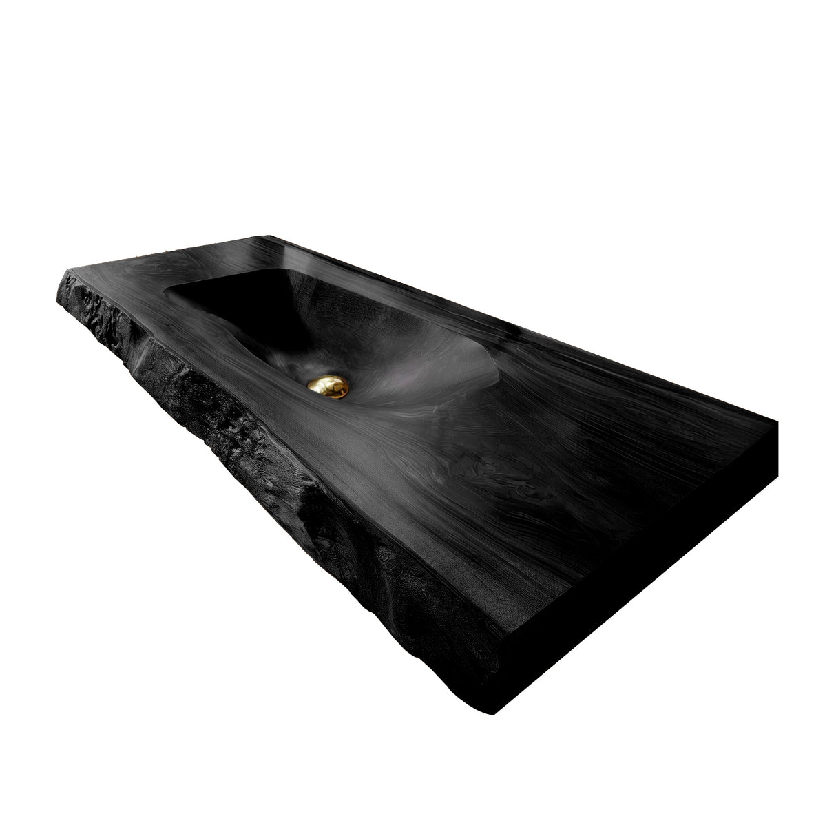 Calvero Sculpted Live Edge Solid Wood Floating Bathroom Vanity with Integrated Sink Black - Timberustic Floating Bathroom Vanity with Integrated Sink