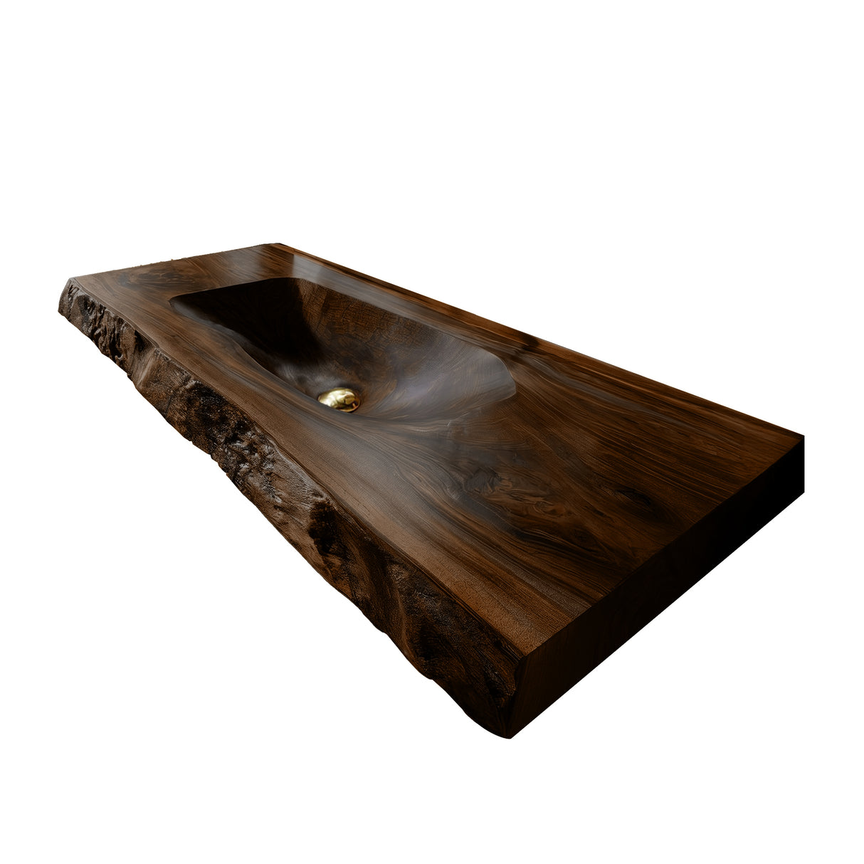 Calvero Sculpted Live Edge Solid Wood Floating Bathroom Vanity with Integrated Sink Dark Walnut - Timberustic Floating Bathroom Vanity with Integrated Sink