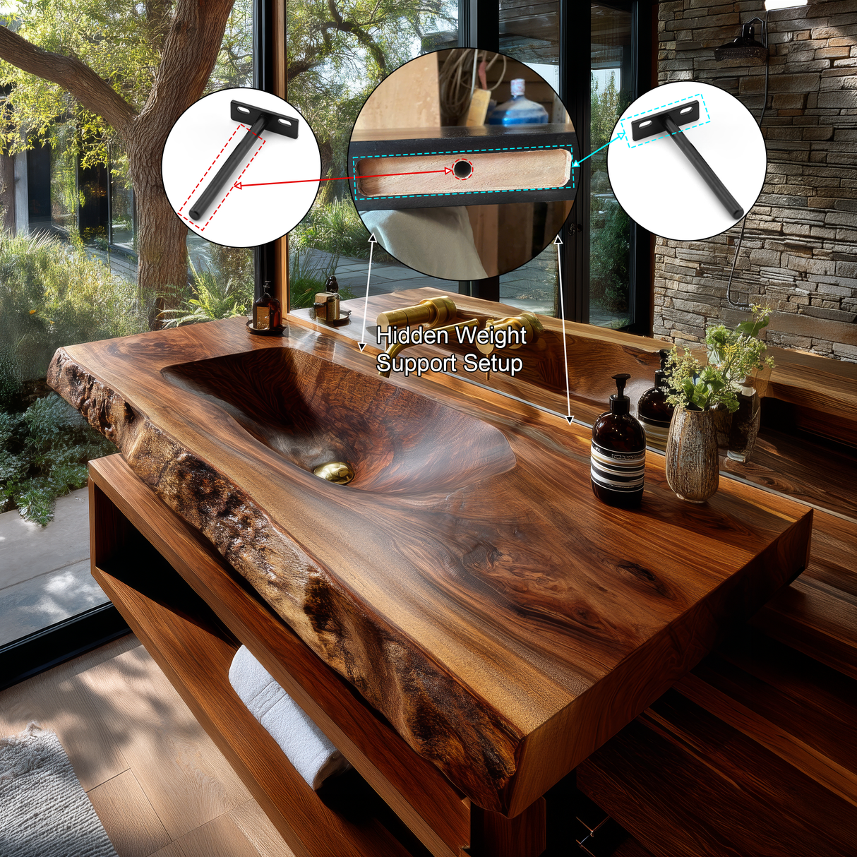 Calvero Sculpted Live Edge Solid Wood Floating Bathroom Vanity with Integrated Sink - Timberustic Floating Bathroom Vanity with Integrated Sink