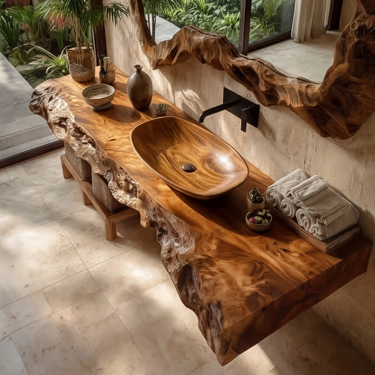Calviro Handcrafted Live Edge Solid Wood Floating Bathroom Vanity SPA334368 - Timberustic Floating Bathroom Vanity