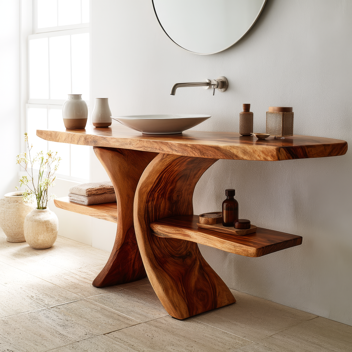 Calviro Sculpted Solid Wood Freestanding Bathroom Vanity with Shelves - Timberustic Freestanding Bathroom Vanity with Shelves