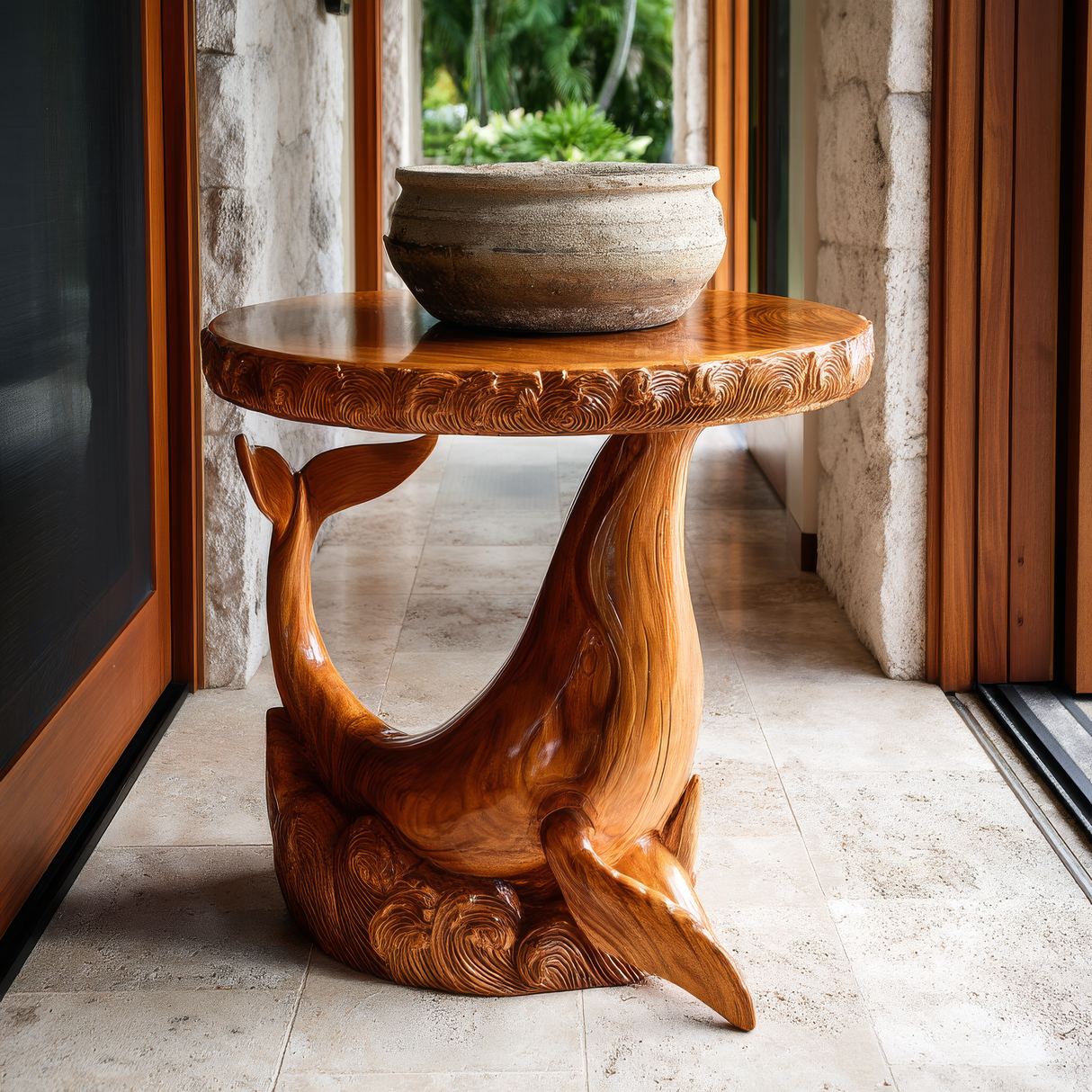 Calviro Sculpted Solid Wood Pedestal Stand - Timberustic Pedestal Stand