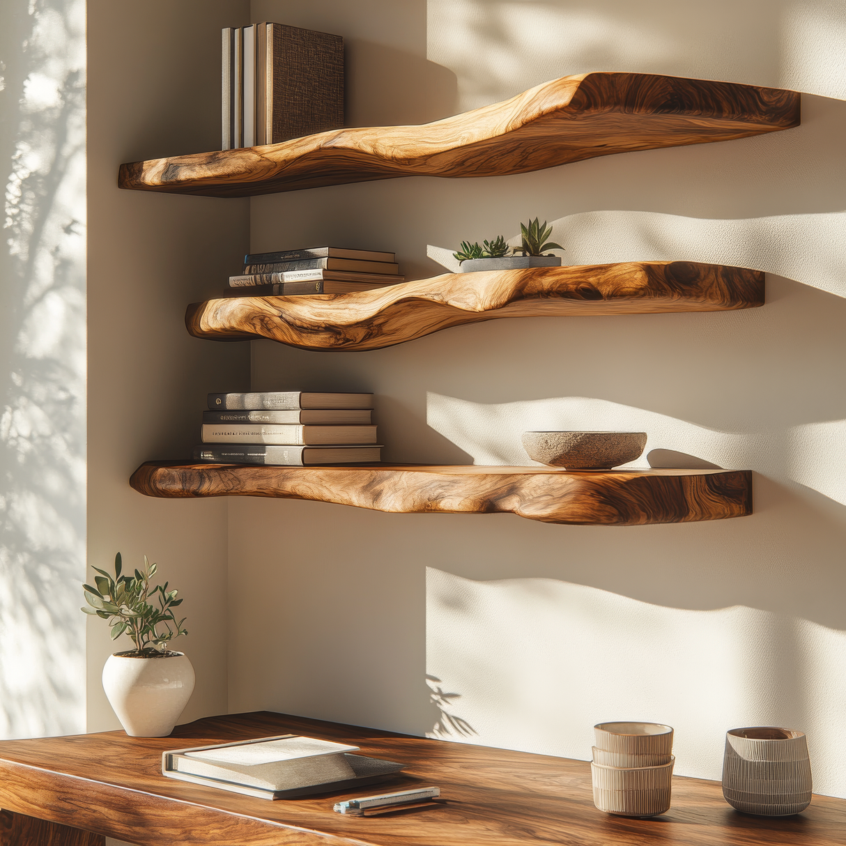 Calvora Live Edge Solid Wood Floating Shelf SPA294832 - Timberustic Floating Shelf