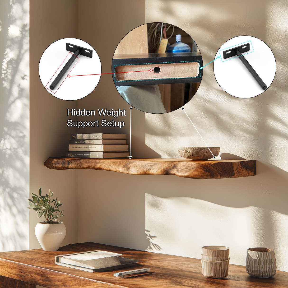 Calvora Live Edge Solid Wood Floating Shelf SPA294832 - Timberustic Floating Shelf