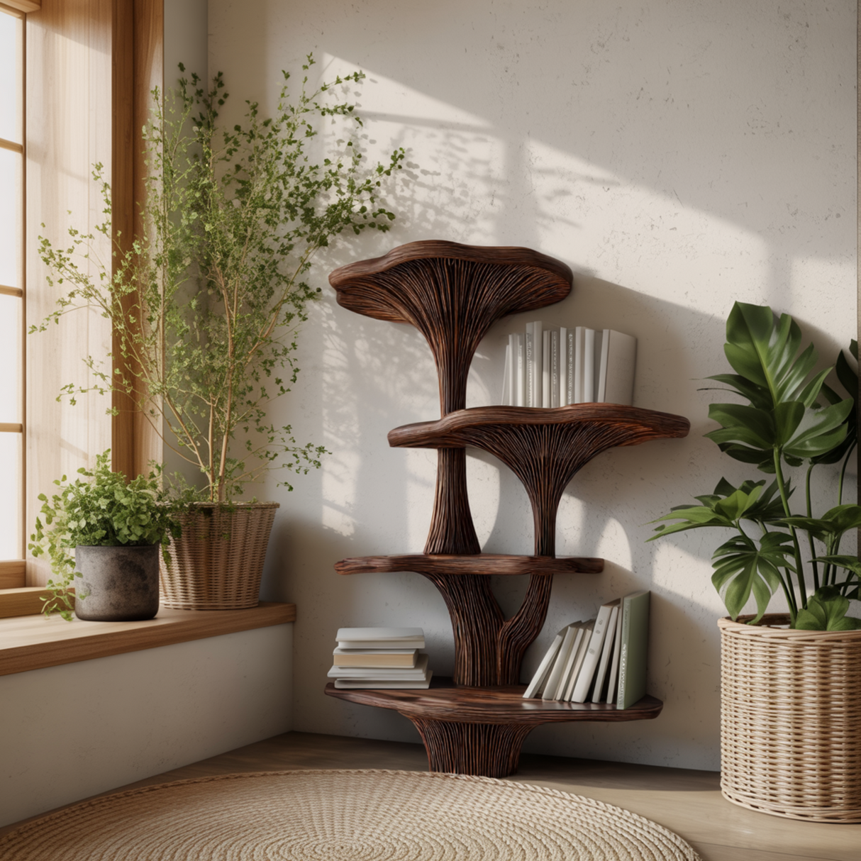 Canopy Handcrafted Natural Hardwood Mushroom Bookshelf