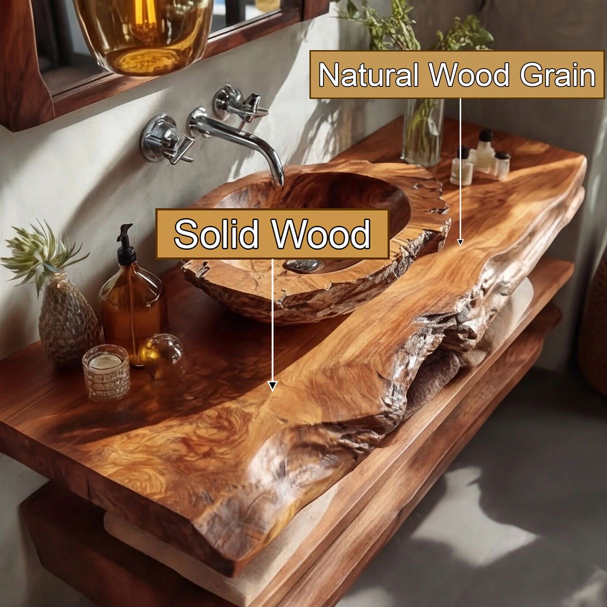 Cavello Handcrafted Live Edge Solid Wood Floating Bathroom Vanity SPA234268 - Timberustic Floating Bathroom Vanity