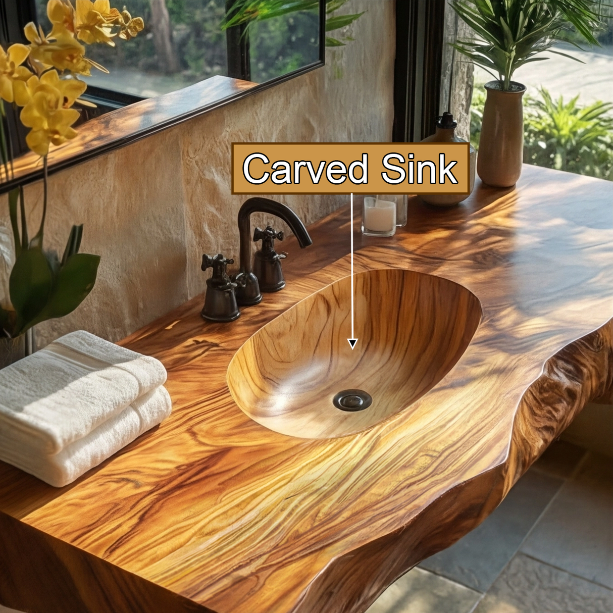 Cavero Sculpted Live Edge Solid Wood Floating Bathroom Vanity with Integrated Sink SPA248842 - Timberustic Floating Bathroom Vanity with Integrated Sink