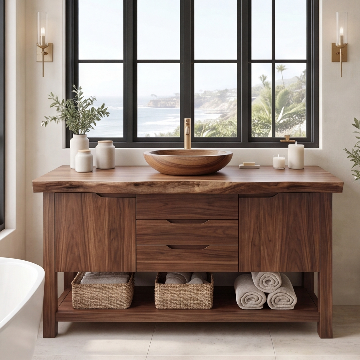 Cedarvale Live Edge Solid Wood Freestanding Bathroom Vanity with Drawers