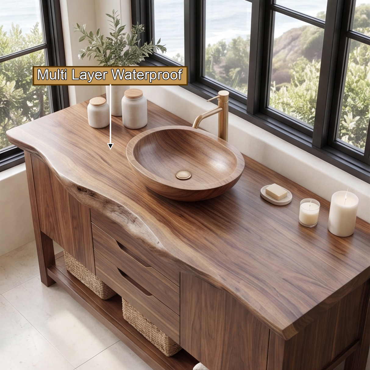 Cedarvale Live Edge Solid Wood Freestanding Bathroom Vanity with Drawers