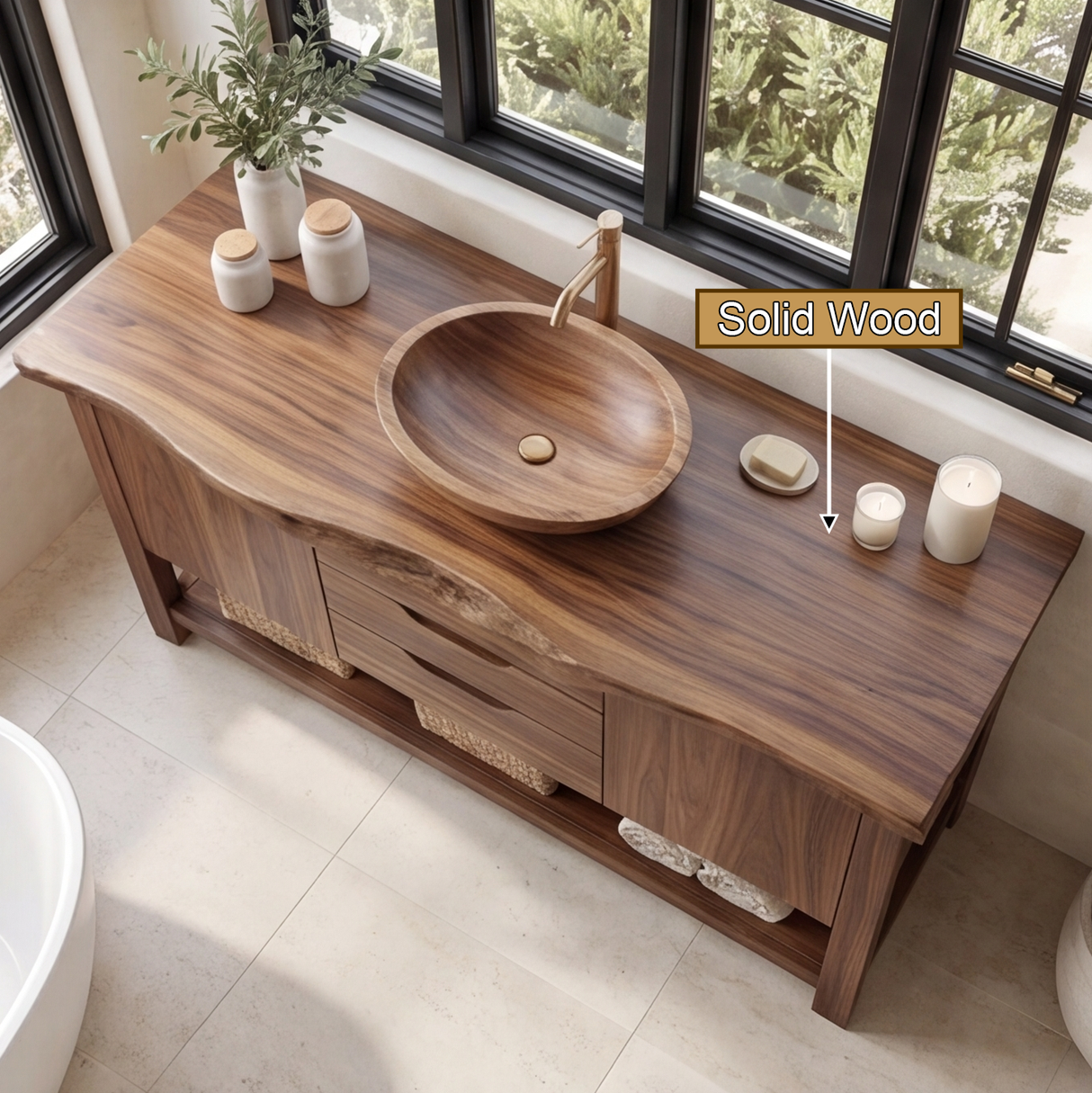 Cedarvale Live Edge Solid Wood Freestanding Bathroom Vanity with Drawers