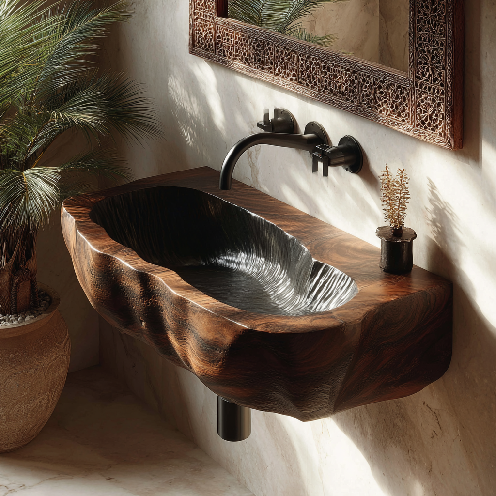 Cliffwave Carved Solid Wood Vessel Sink