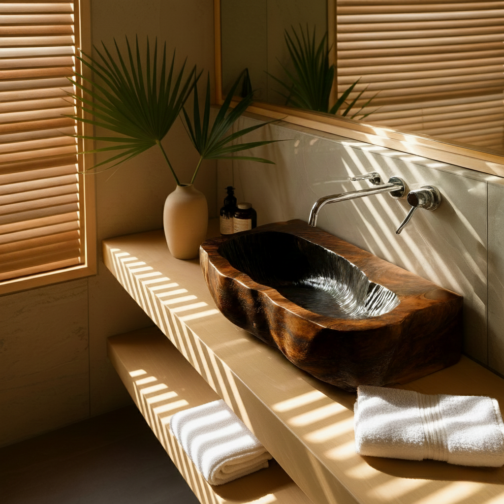 Cliffwave Carved Solid Wood Vessel Sink