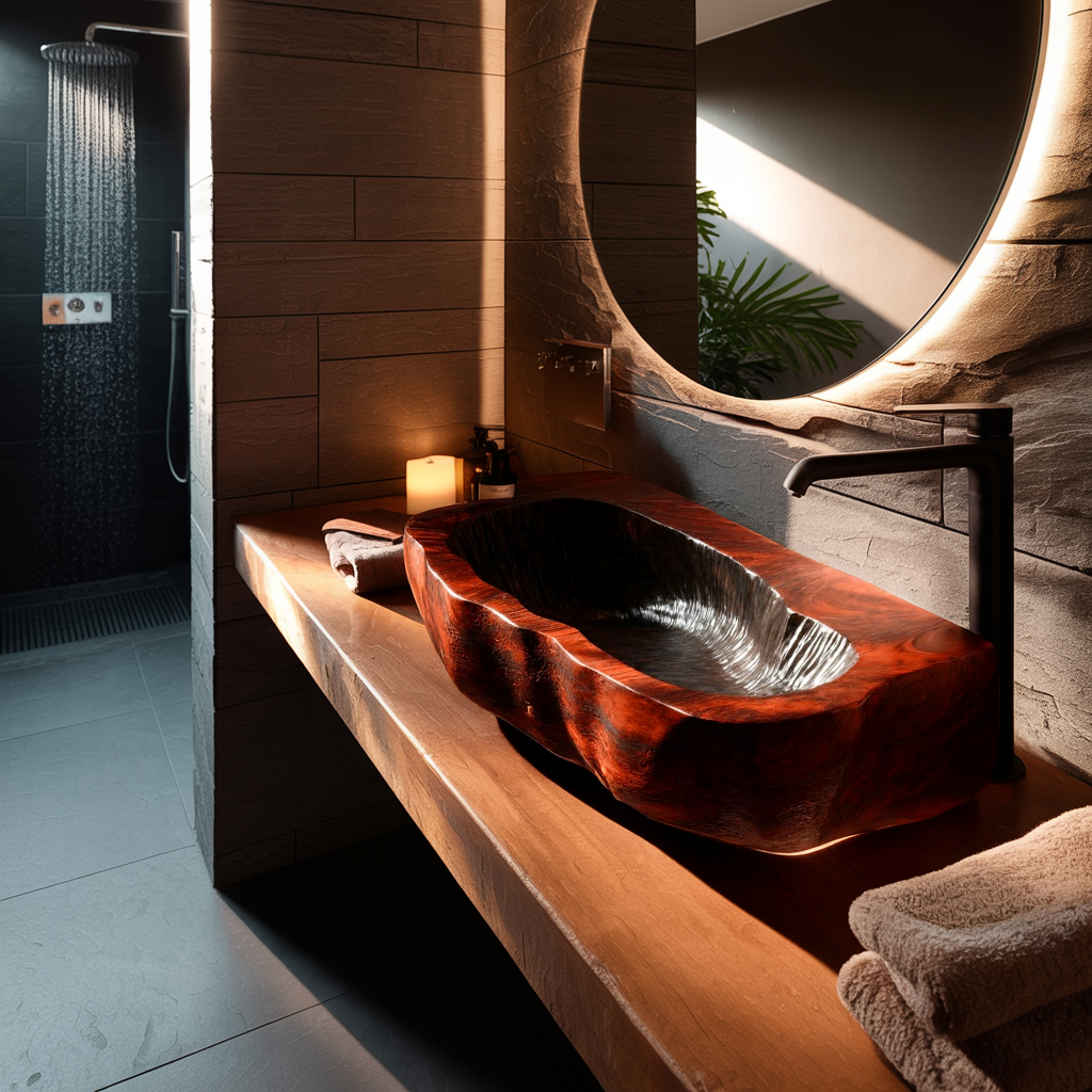 Cliffwave Carved Solid Wood Vessel Sink