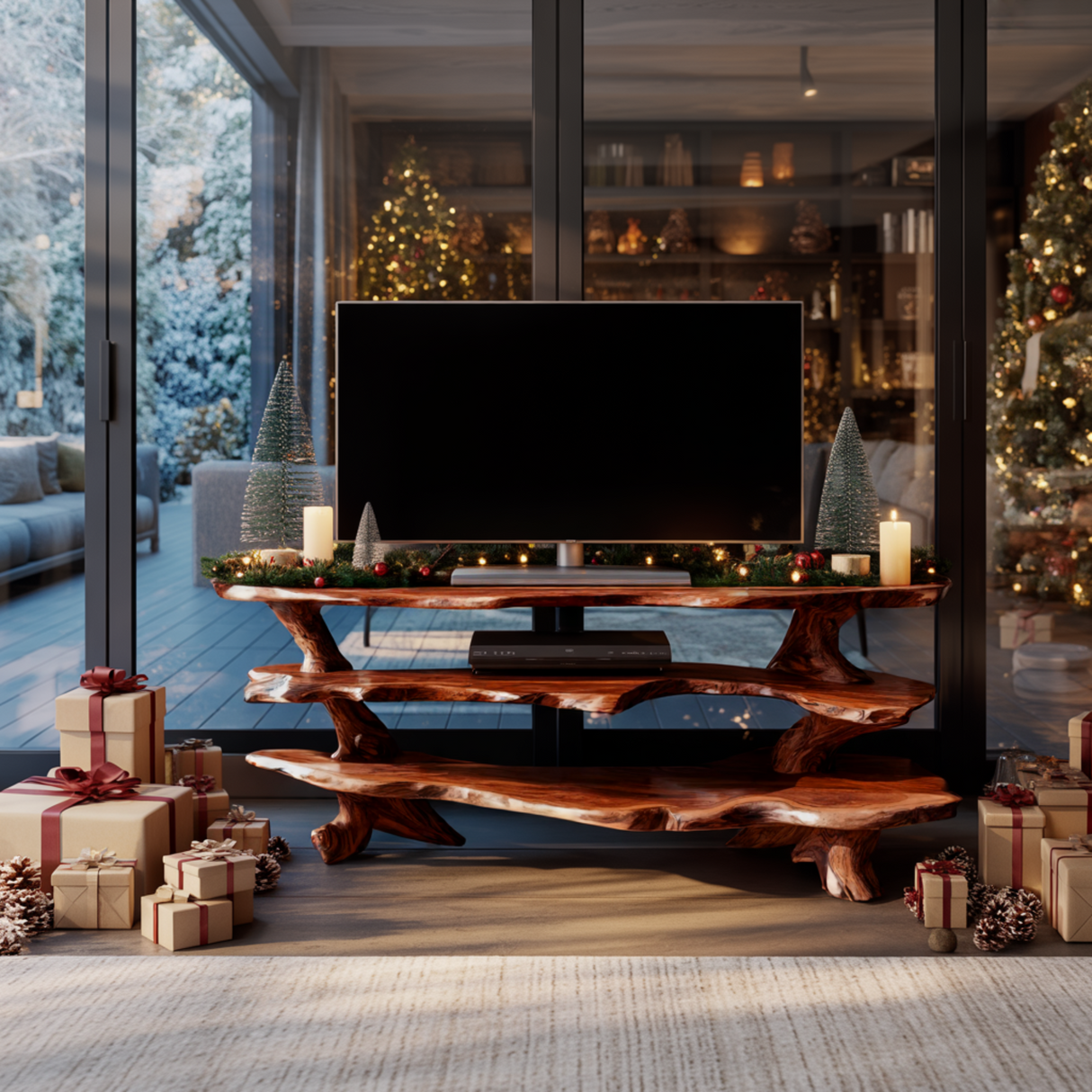 Contemporary Live Edge Handcrafted Solid Wood TV Cabinet