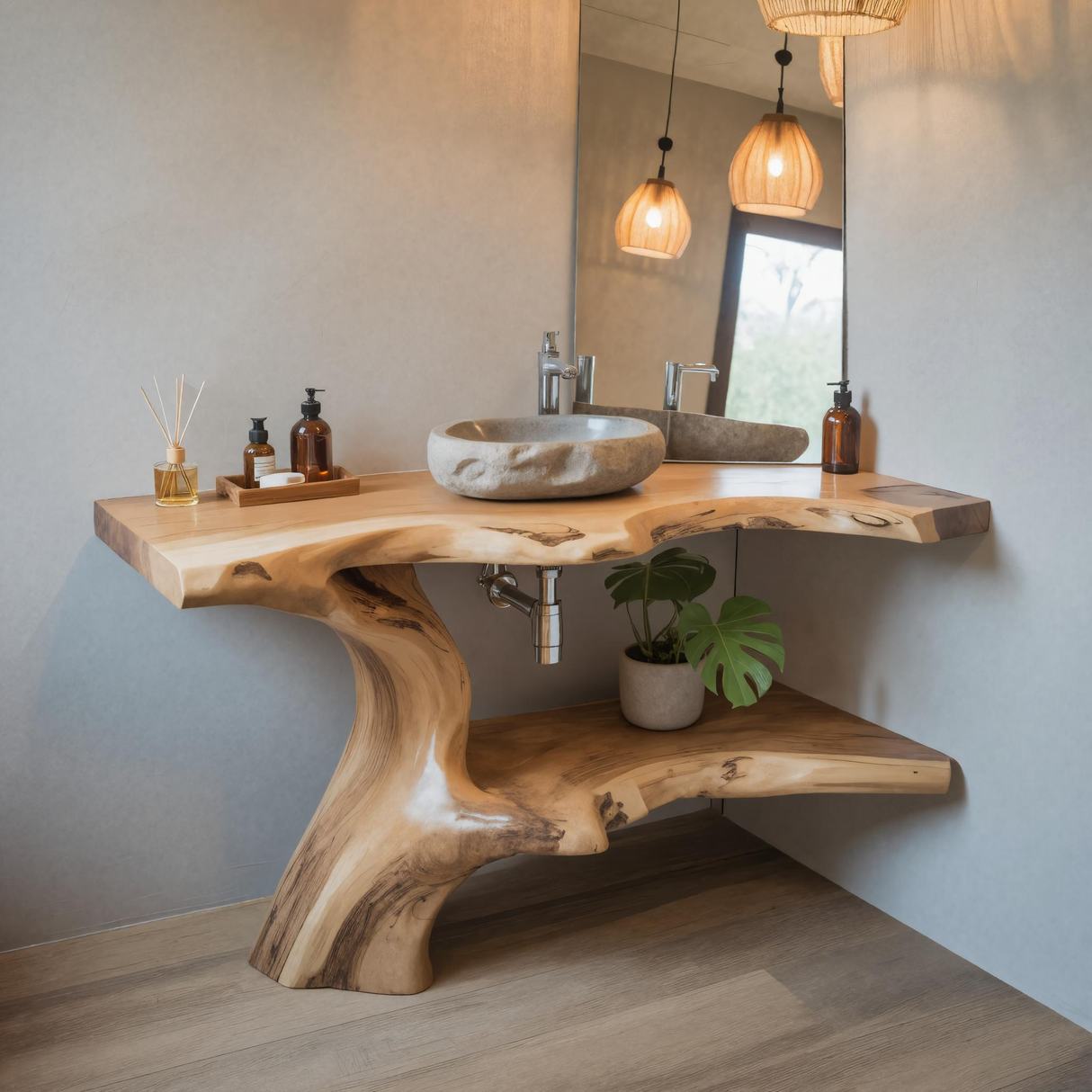Contemporary Live Edge Solid Wood Bathroom Vanity